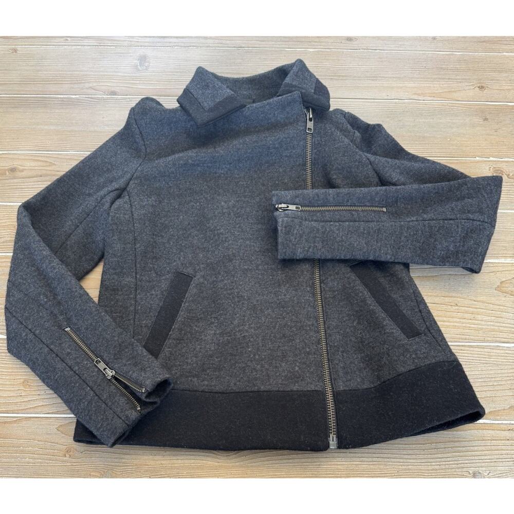 J. CREW Women’s Wool Blend Full Zip Moto Jacket Dark Gray Black Size 4 Small EUC